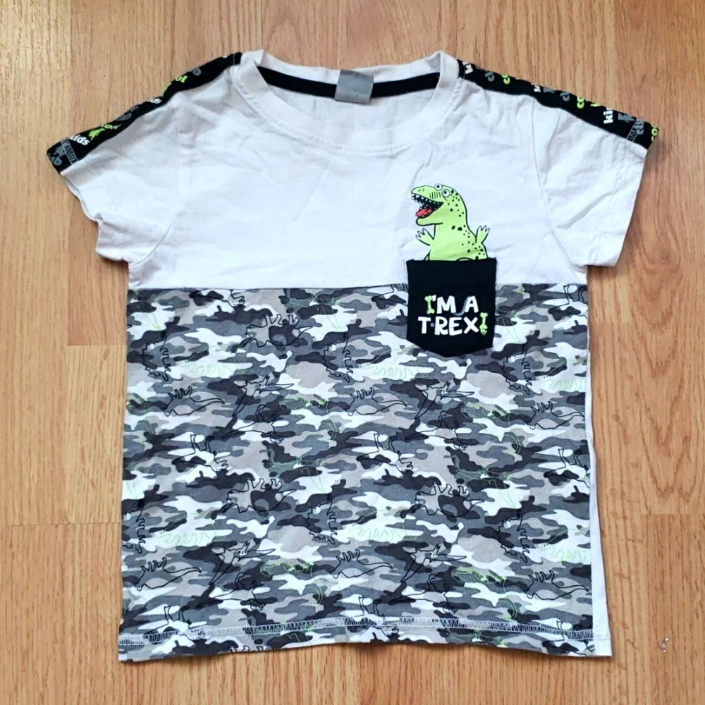 5 European Short sleeves 100% cotton Boy's Dinosaurs Tops Size 3/4